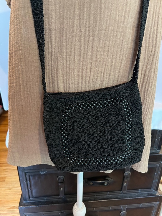 Kathie Lee Collection Handbags - Kathie Lee Collection Black Beaded Crochet Crossbody Bag